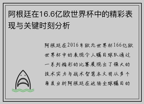 阿根廷在16.6亿欧世界杯中的精彩表现与关键时刻分析